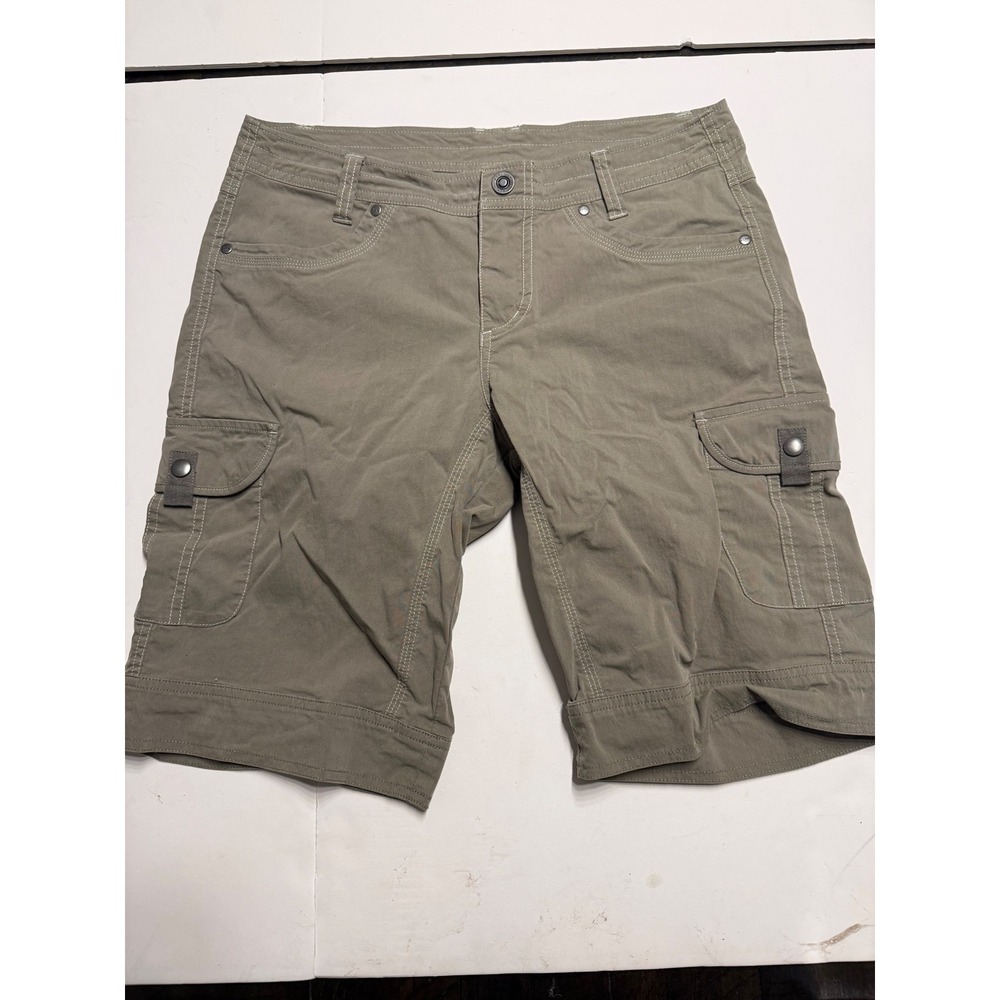 KUHL Women Olive Green Cargo Hiking Shorts Size 8 Multi Pocket Outdoor Casual